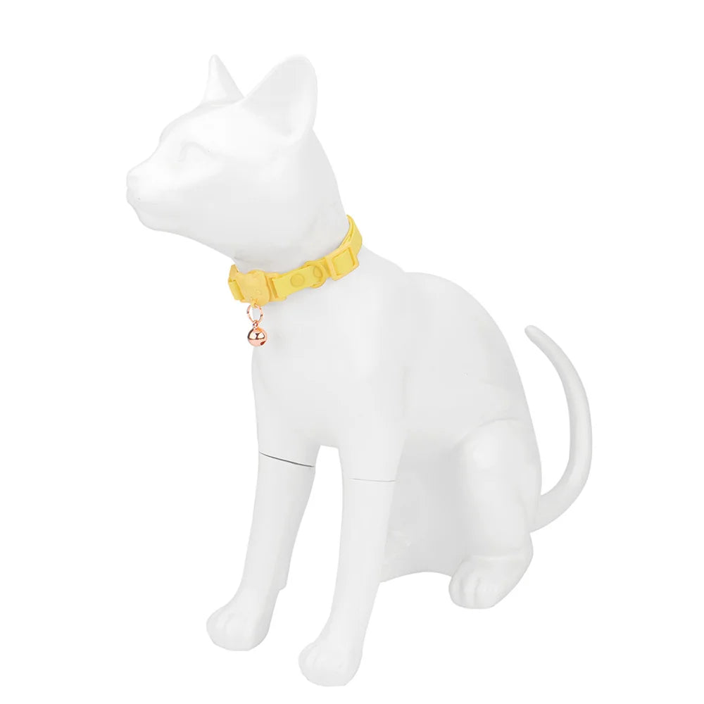 Pet Cat Collar Necklace With Small Bell PVC Waterproof Adjustable Kitten Collar Candy Color