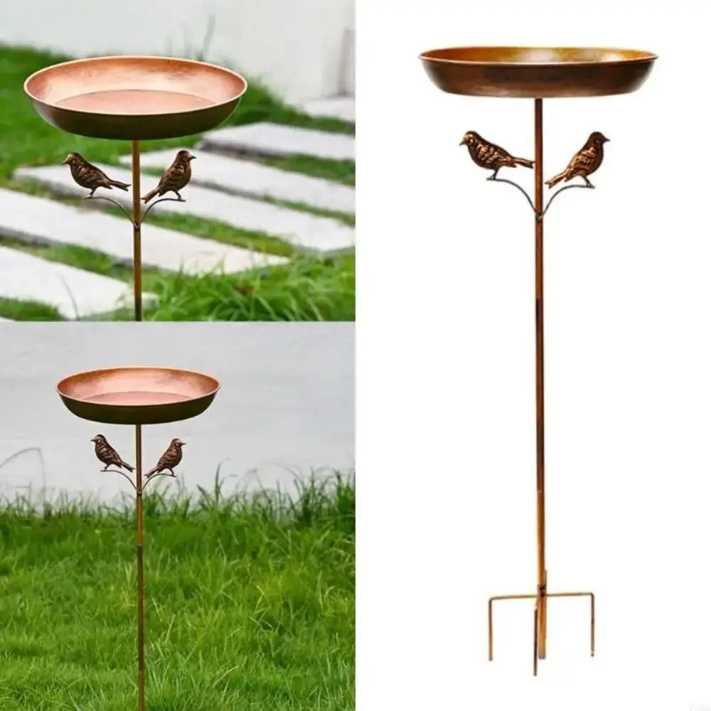 Iron Garden Birdbath Rustproof Tall Vintage Bird Feeder Ground Plugin Large Capacity Bird Water Bowl Bird Food Dispenser