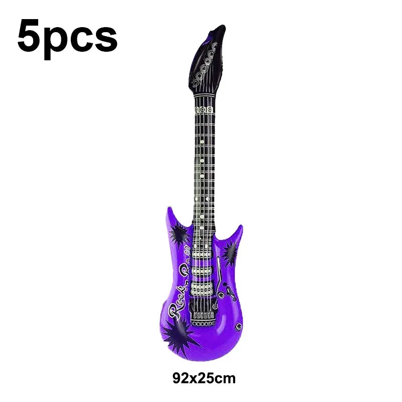 5 Piece PVC Musical Instrument Inflatable Balloon Set with Guitar and Microphone for Kids Birthday and Retro Party Decorations
