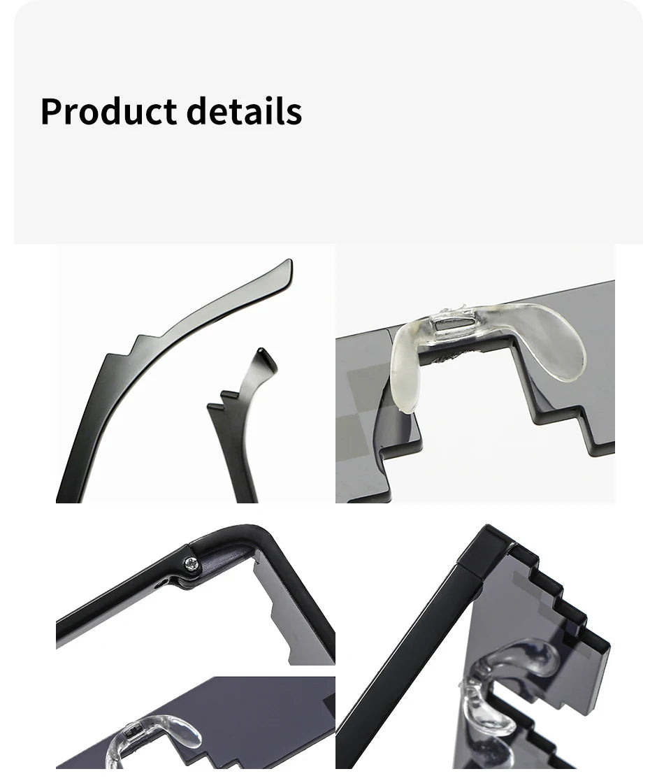 2Pcs Mosaic Sunglasses Vintage Pixelated Shades for Party