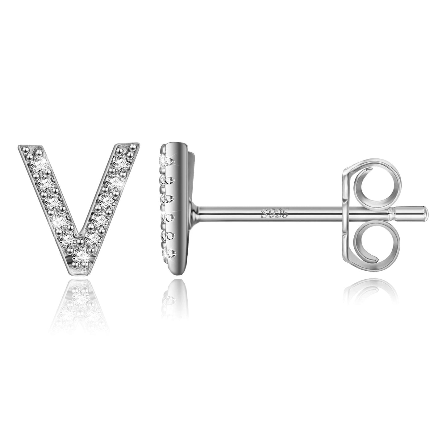 Simple Metal 925 Sterling Silver Letter Earrings with Zircon