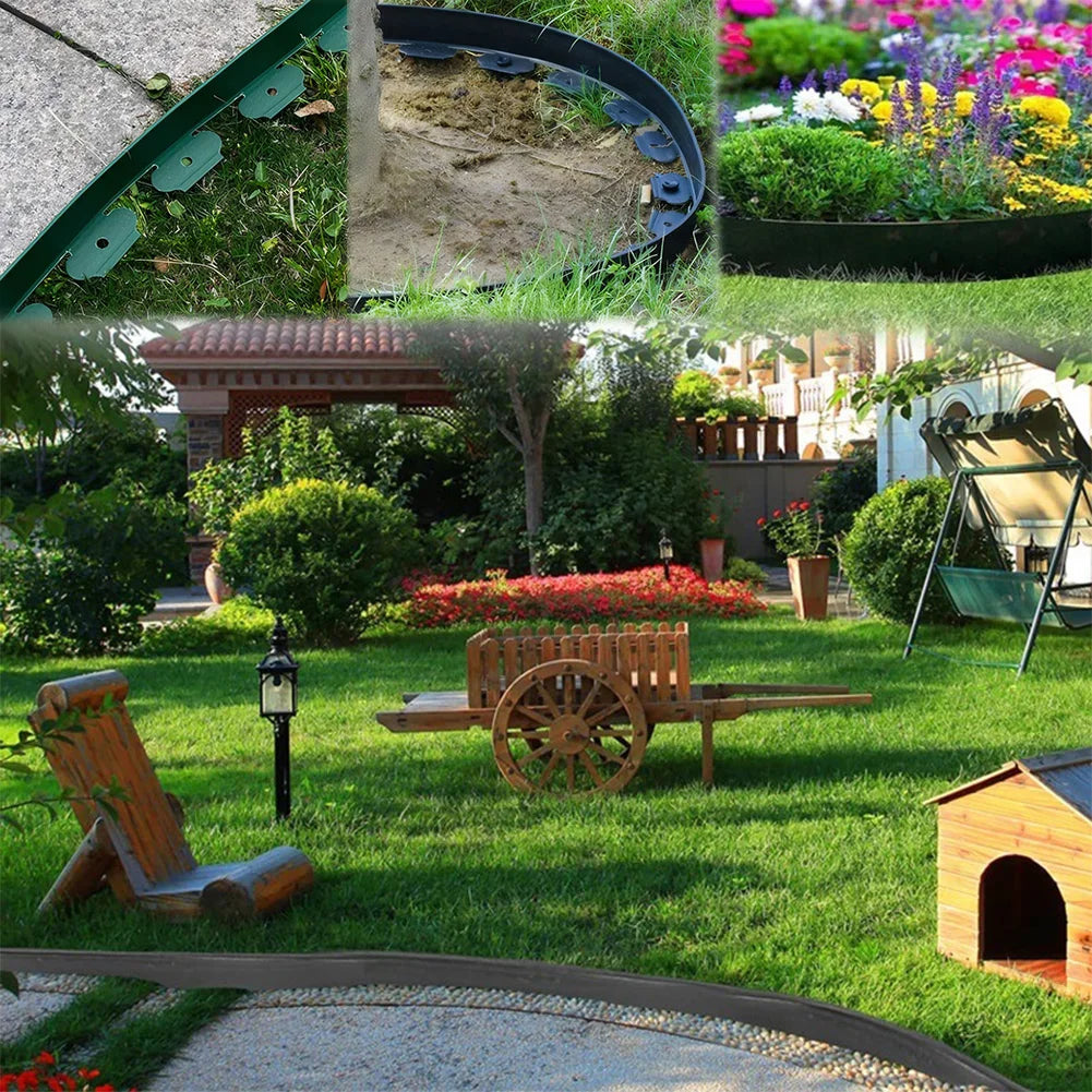 10M Plastic Garden Edging Border Kit with 30 Anchoring Spikes for Easy Installation and Durable Landscape Design