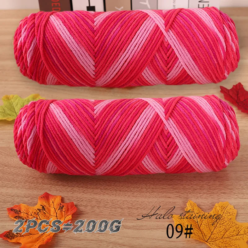 2 PCs Colorful 5-Strand Dyed Milk Cotton Baby Yarn DIY Scarf
