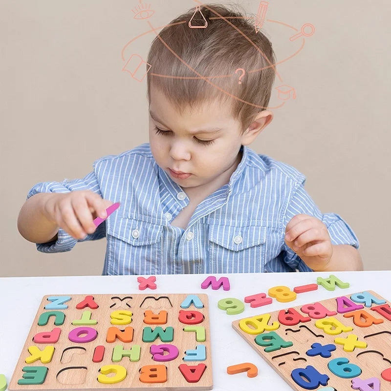 Colorful Alphabet Number Wooden Puzzles for Kids Educational Game