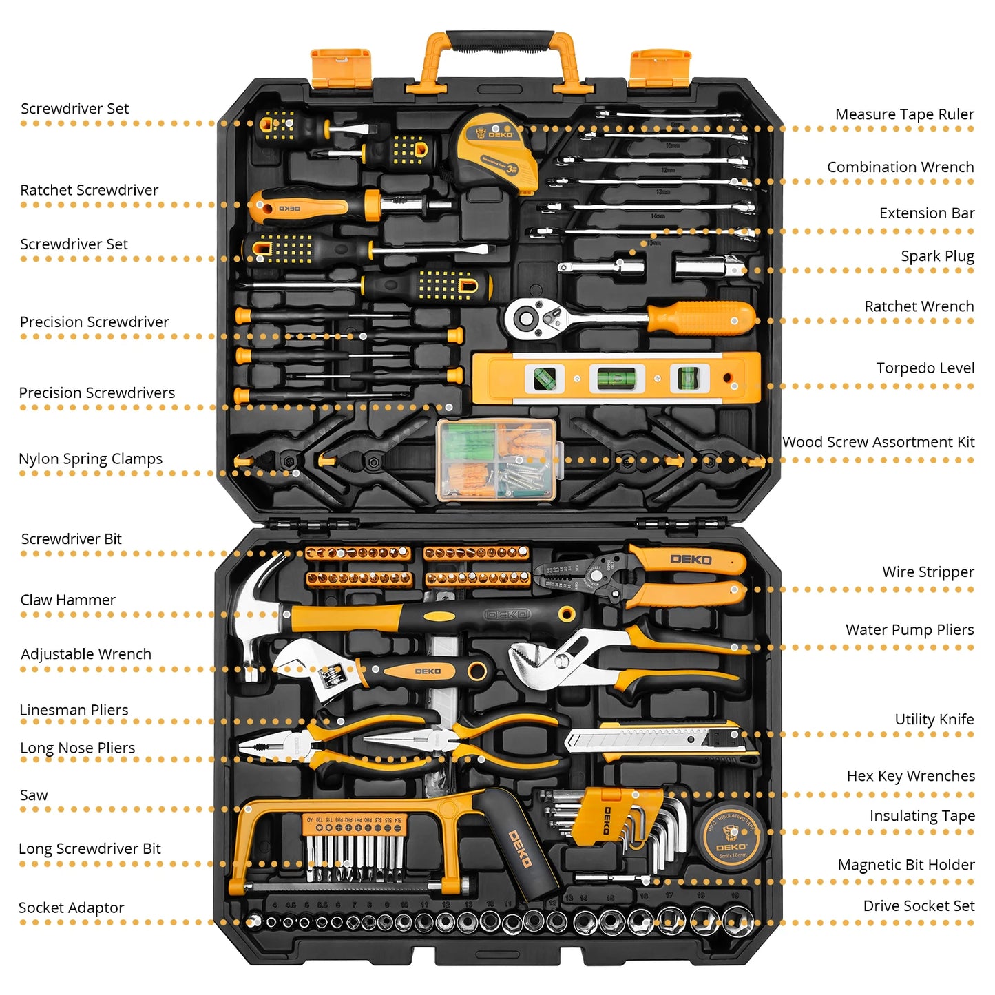 DEKO 228Pcs Socket Wrench Tool Set with Storage Case