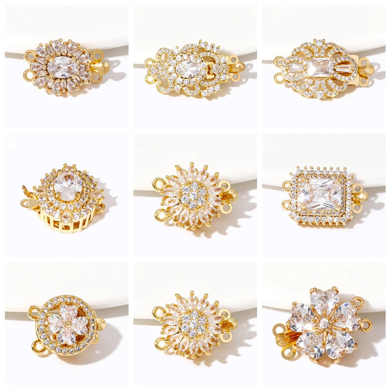 Multi Styles 18K Gold Plated Brass Flower Safety Clasps for DIY Jewelry