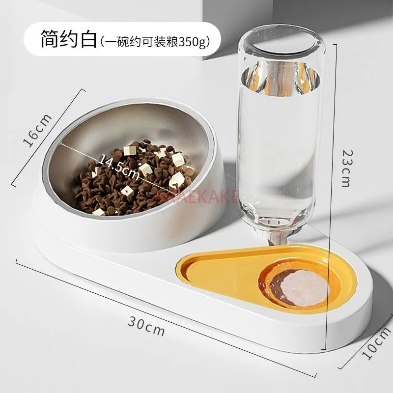 1pcs 2-in-1 automatic cat and dog food dispenser with 15 Β° neck protection feeding bowl