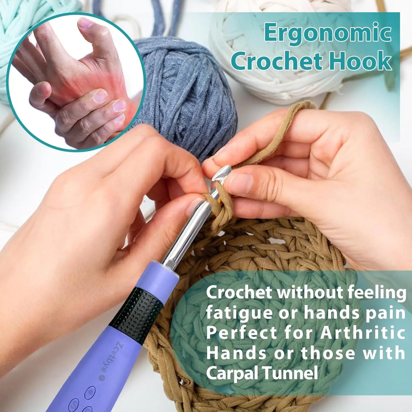 22PCS Lighted Crochet Hook Set with Counter Ergonomic Interchangeable Metal Heads for Comfortable Crocheting