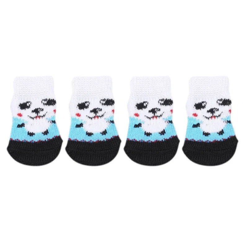 4Pcs/set Pet Dog Socks Anti-Slip Knitted Small Dogs Thick Warm Paw Protector Cute Puppy Cat Indoor Wear Boot Dog Socks