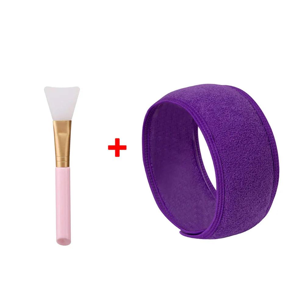 1pc Adjustable Head Band Hairband with Mask Brush for Makeup and Spa