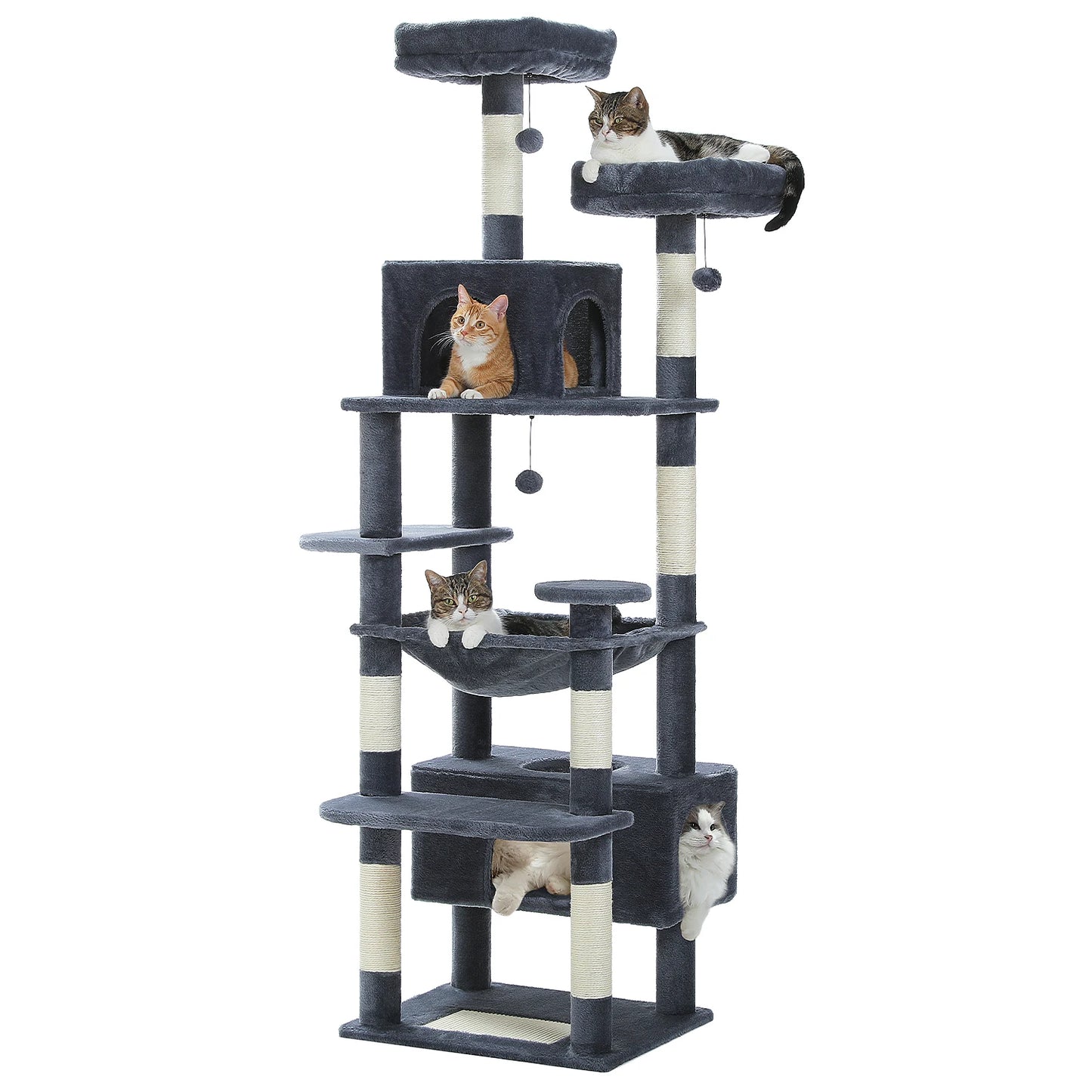 184cm Large Cat Tree and Tower for Indoor Cats With Scratching Posts and Spacious Hammocks