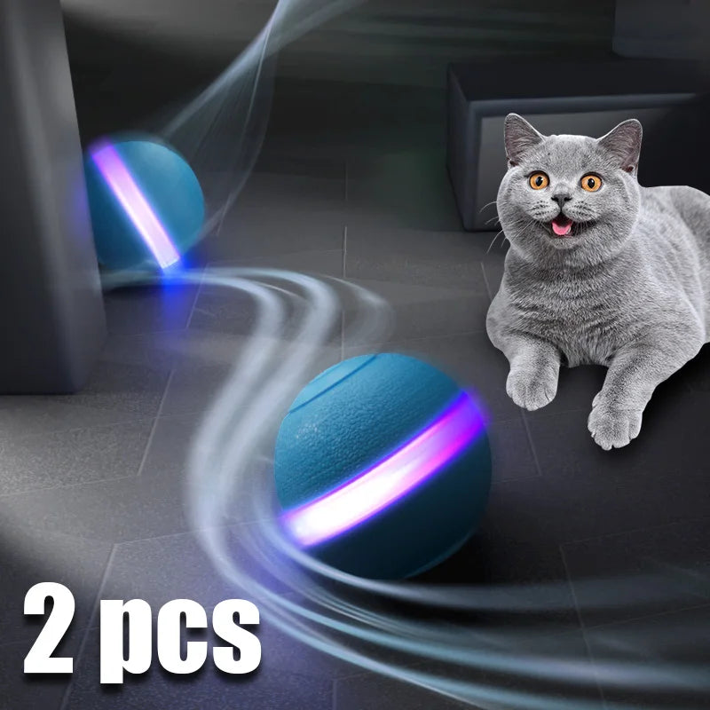 Silent Electric Smart Ball Cat Toys Automatic Rolling Interactive Ball USB LED Light Pet Toy Dog Cat Teaser Training 1~2pcs