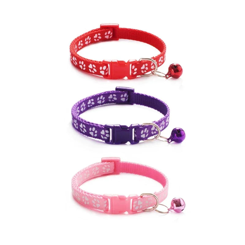 1/3/6/12/18Pcs Pet Collar With Bell Footprints Colorful Dog, Dog, Cat Accessories Cat Collar Adjustable Bell Ring Necklace Pet