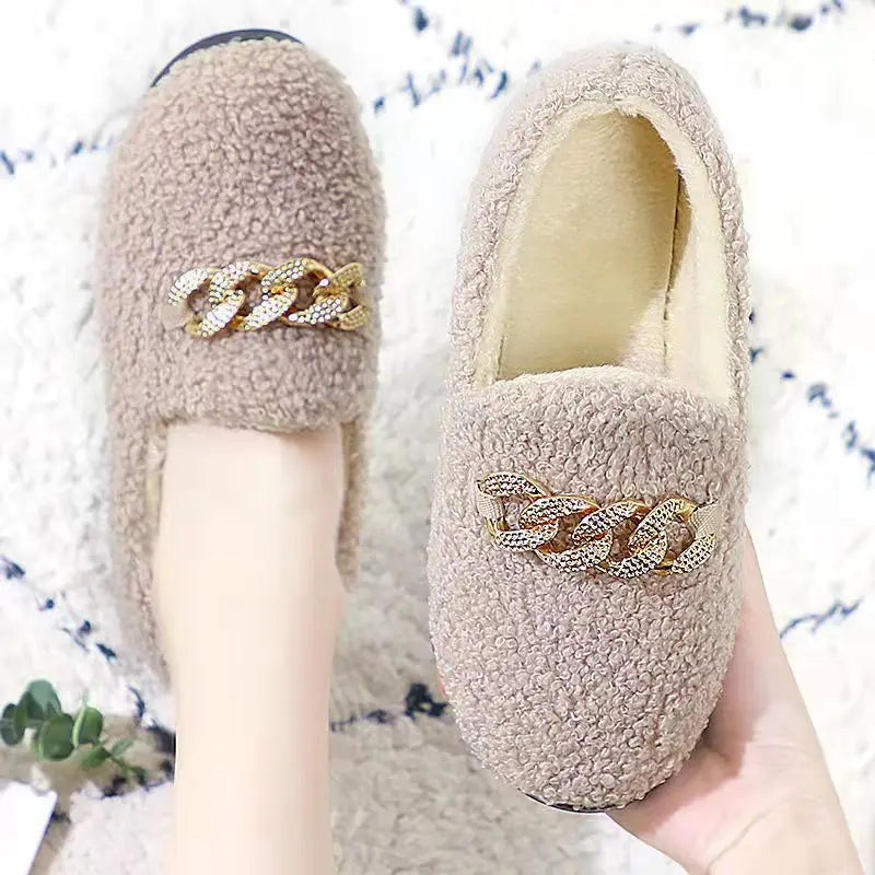 Womens Slippers Warm Plush Lining Slip On Moccassins 2023
