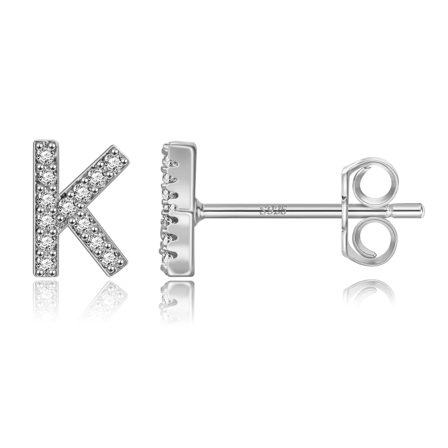 Simple Metal 925 Sterling Silver Letter Earrings with Zircon