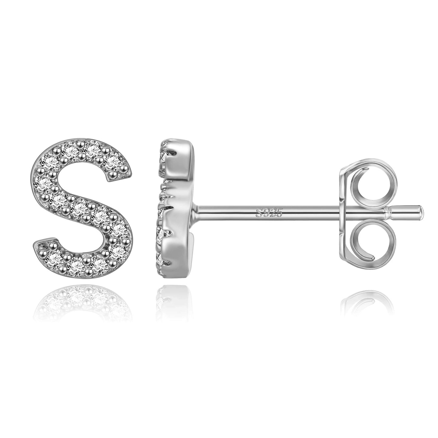 Simple Metal 925 Sterling Silver Letter Earrings with Zircon