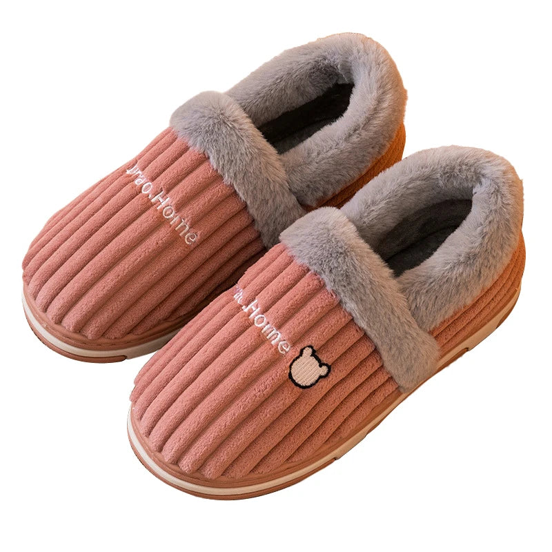 Comwarm New Women Slippers Plush Fur Thick Sole Antiskid