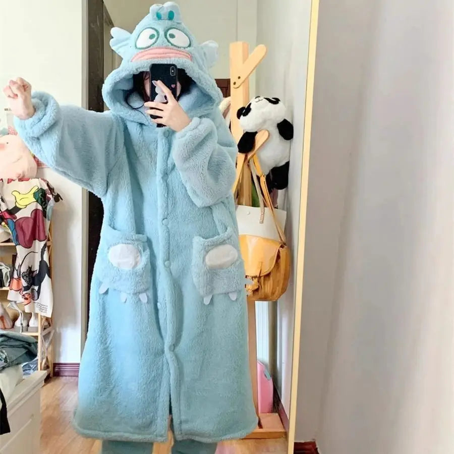 Cute Capibara Pajamas Robe Winter Nightgown Coral Fleece Soft Bathrobe Christmas Gifts