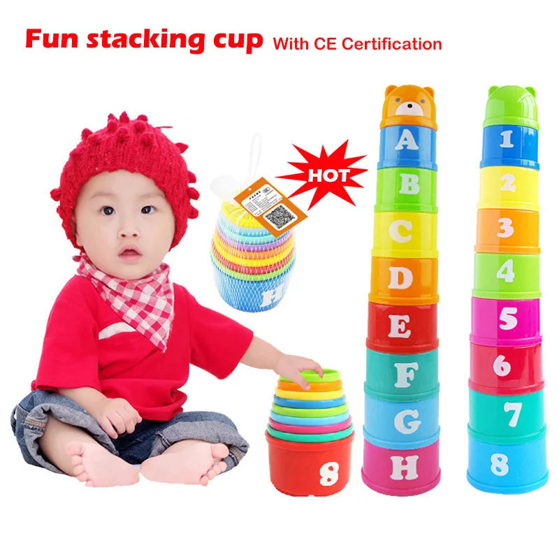 9PCS Set Funny Stacking Cups Toys for Kids Rainbow Learning