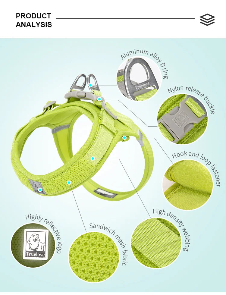 Truelove Adjustable Pet Harness for Small and Medium Dogs Breathable Nylon Mesh Outdoor Training Heavy Duty TLH3013