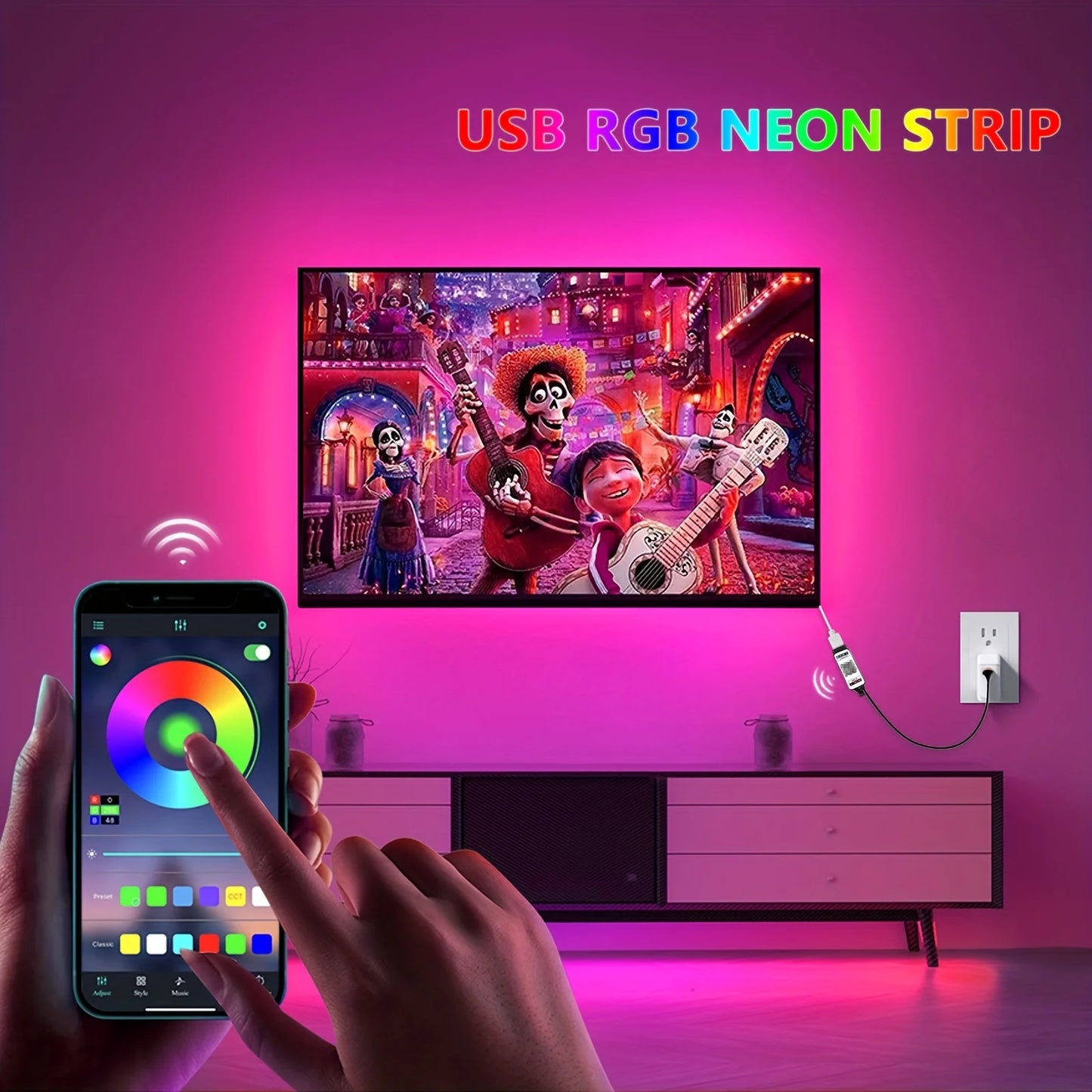 Smart LED Strip Lights RGB Neon Sign Tape USB Bluetooth App Remote Control Flexible Backlight Gaming Room Decor