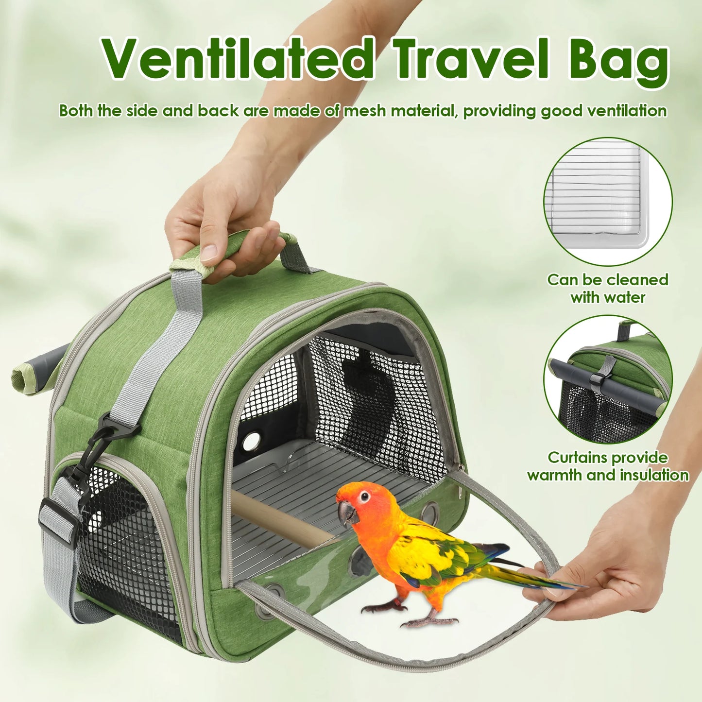 Portable Bird Travel Bag Oxford Cloth Bird Carrier Parrot Travel Cage with Tray and Clear Window Travel Bird Raising Supplies