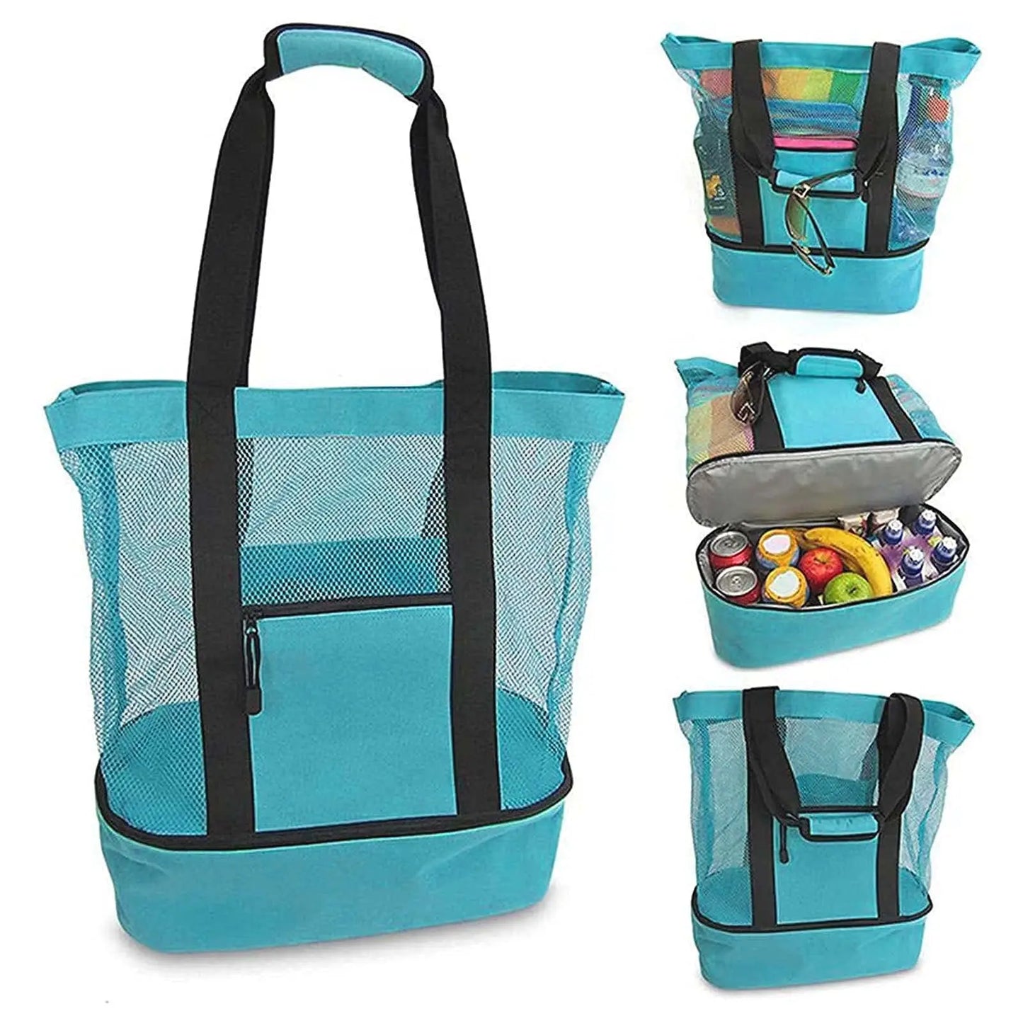 Beach & Picnic Mesh Cooler Bag – Transparent Double-Layer Insulated Tote for Women, Travel & Swim Gear