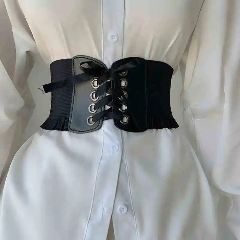 1pcs Women's Wide Black Belt with Buckle for Daily Wear