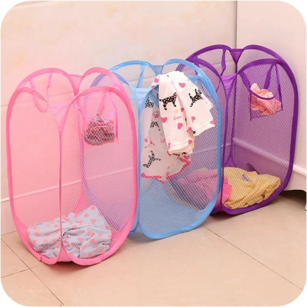 Folding Household Laundry Storage Basket Mesh Toy Storage Bag