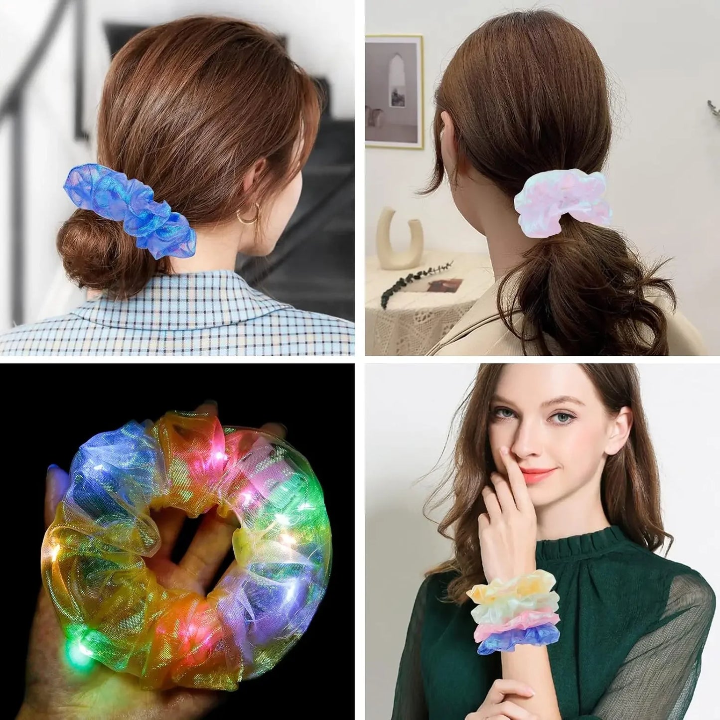 10 Pack LED Glow Hair Scrunchies Light Up Elastic Hairbands for Neon Parties and Celebrations