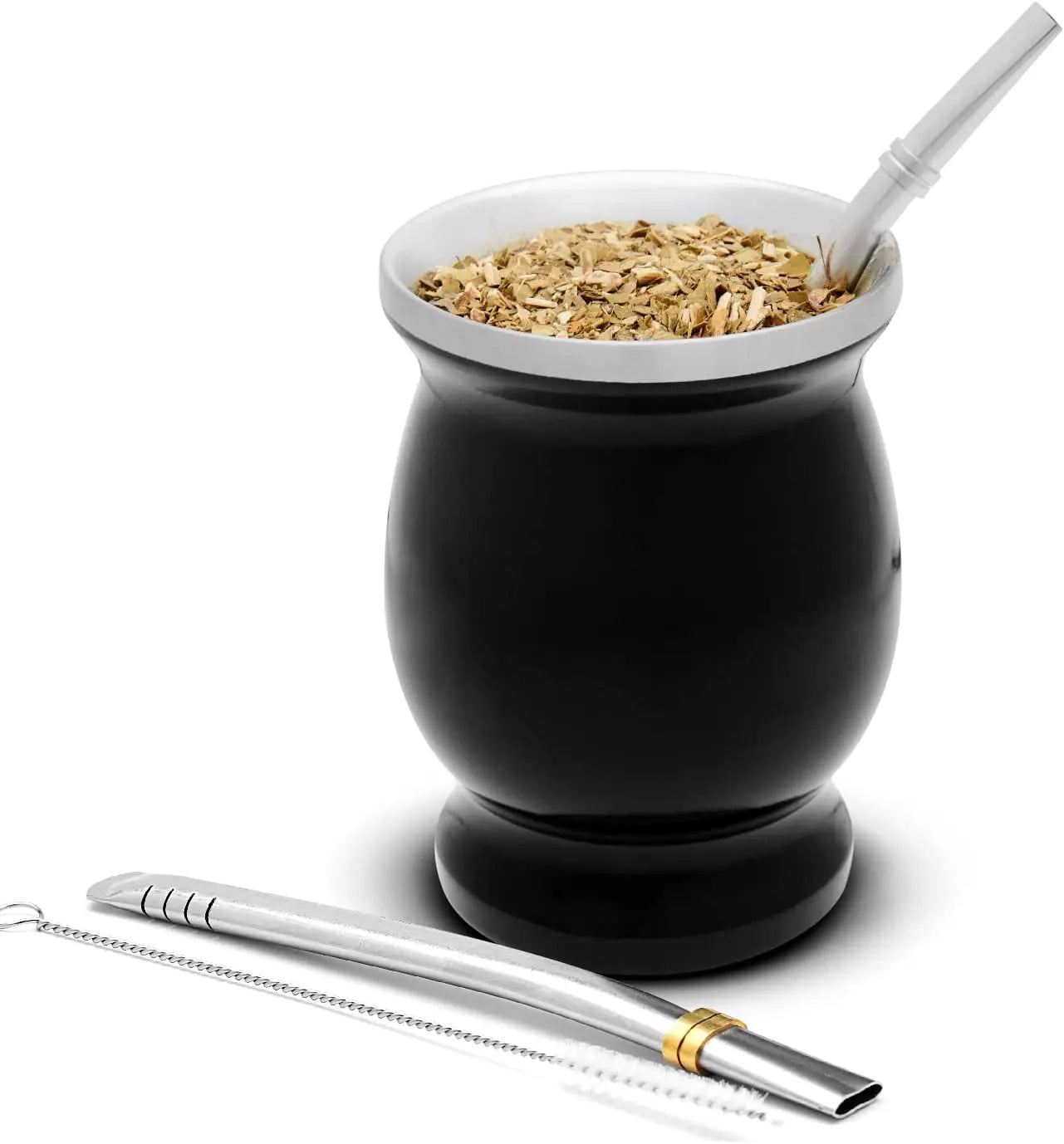 Yerba Mate Natural Gourd Tea Cup Set With Lid 230ML Includes 2 Bombillas