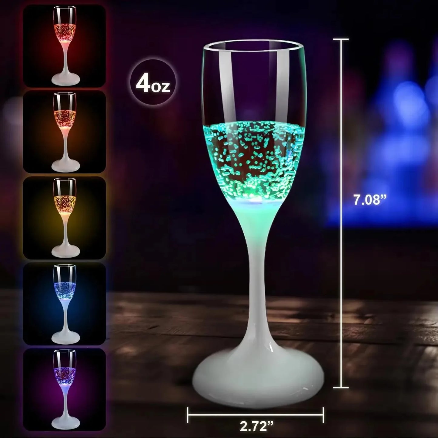 LED Light Up Champagne Flutes Set of 6 Colorful Plastic Drinking Glasses for Parties and Celebrations