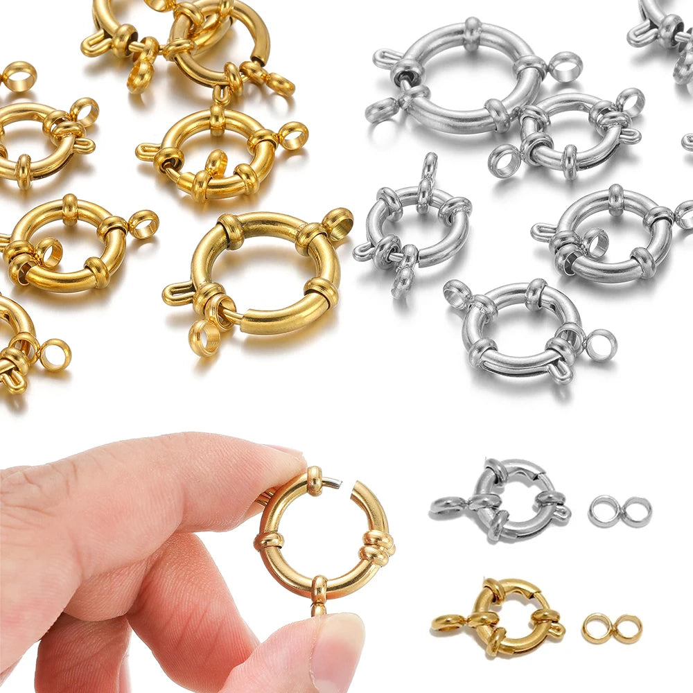4pcs Gold Stainless Steel Round Spring Clasps for DIY Jewelry