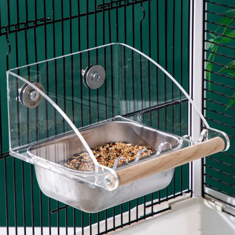 Acrylic Cage Mounted Bird Feeder Large Capacity Anti-spread Bird Food Dispenser Hangable Anti Splashing Parrots Food Container