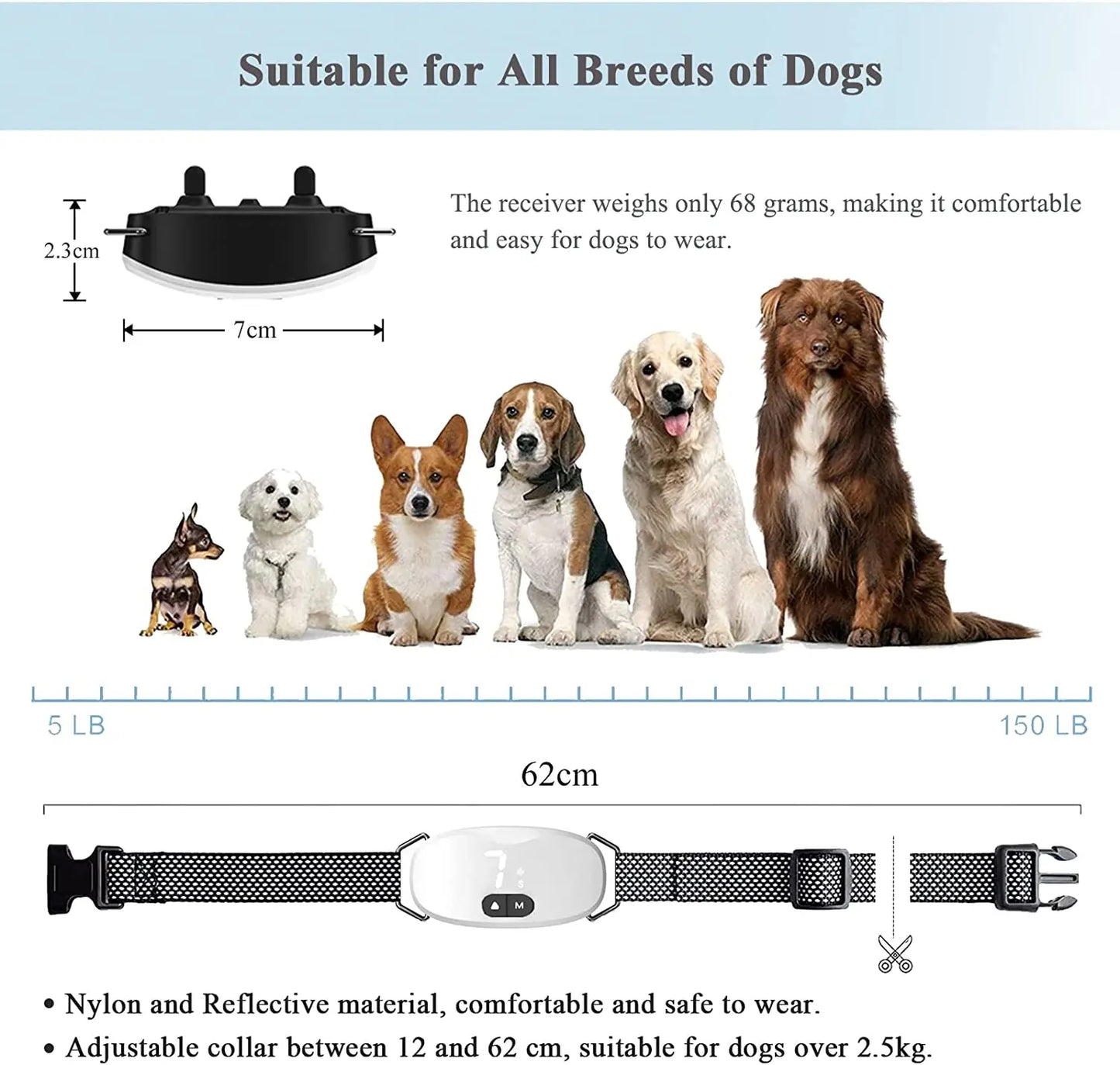 Anti bark dog collar Electric shock Vibration sound with LED for small large dogs no barking training collar dog accessories