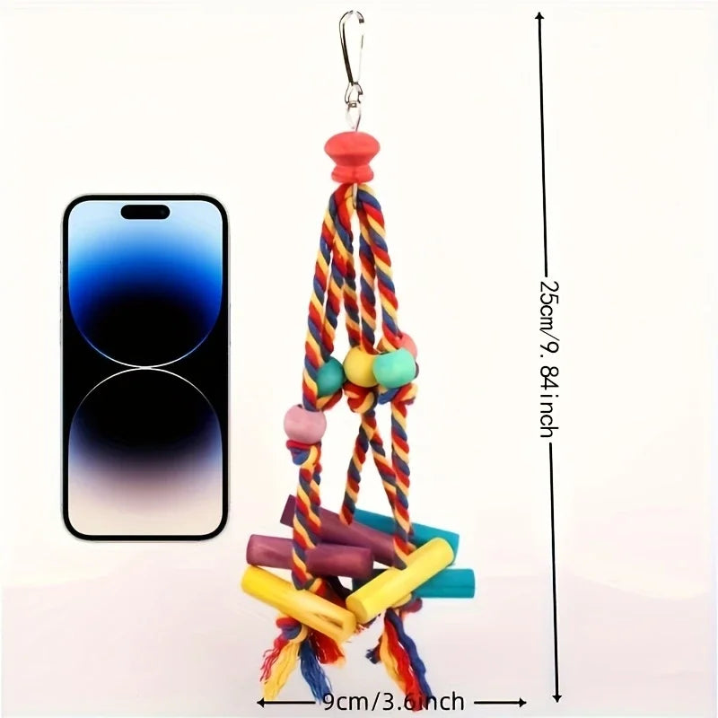 Wood Parrot Toys Bird Toys Colorful Bead Wooden Funny Training Bird Toys Cotton Rope Parrot Toy Bite Resistant Bird Tearing Toy