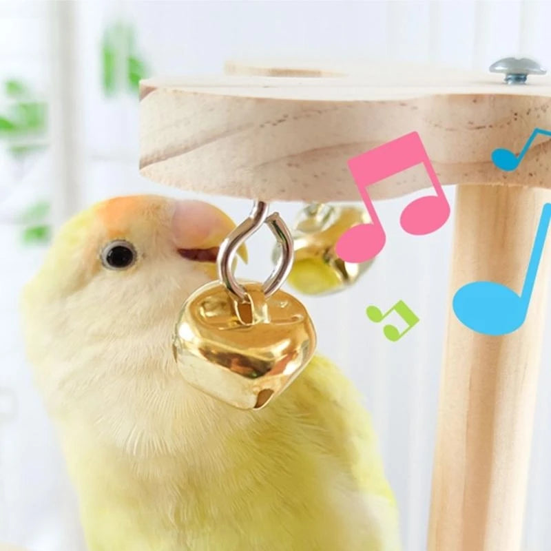 Interactive Bird Perch Toy for Parrots with Sounding Bells 360 Degree Rotation and Wooden Design Birdcage Engagement Toy