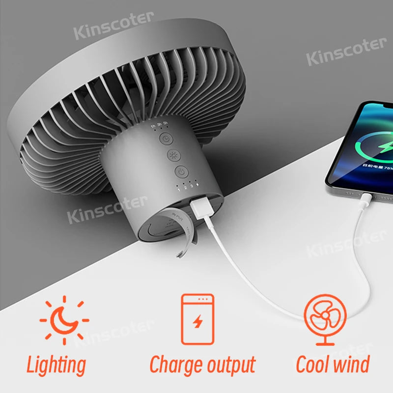 10000mAh Camping Fan Portable Circulator with Power Bank LED