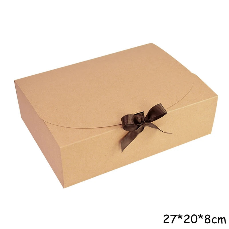 5 Piece Black and White Kraft Paper DIY Gift Box Set with Bow Ribbon for Weddings and Parties
