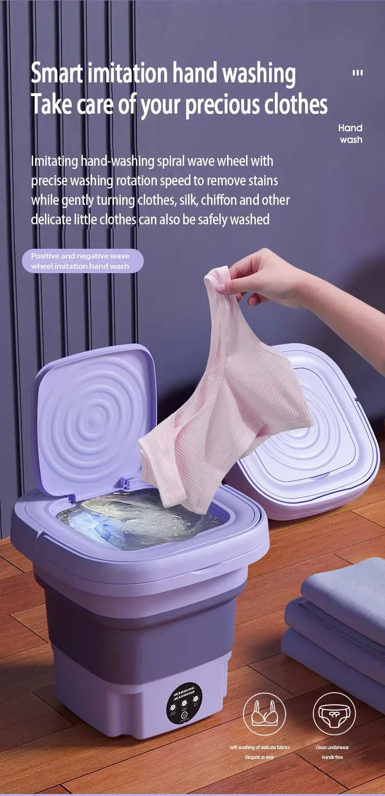8L Foldable Washing Machine Mini Travel Washer With Drying