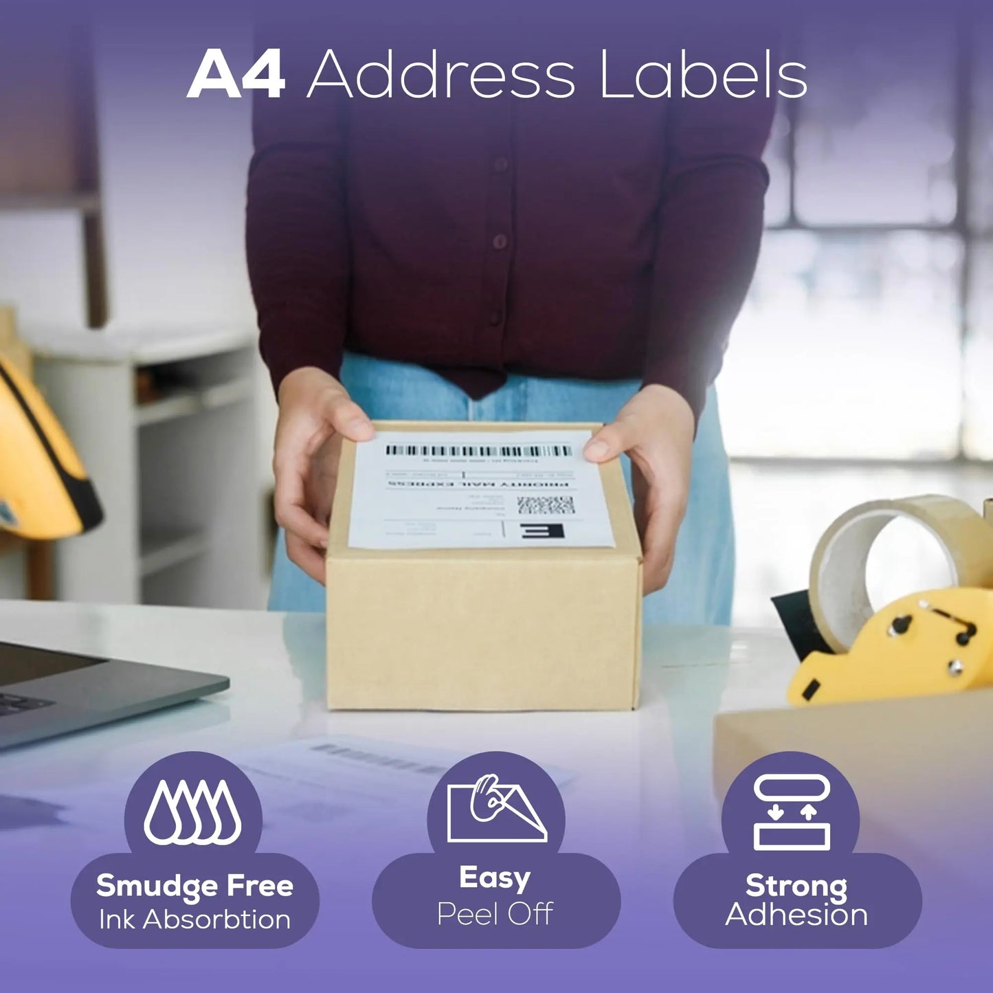 A4 Matte White Self-Adhesive Label Sheets for Inkjet and Laser Printers Easy Peeling Printable Stickers 200 Count