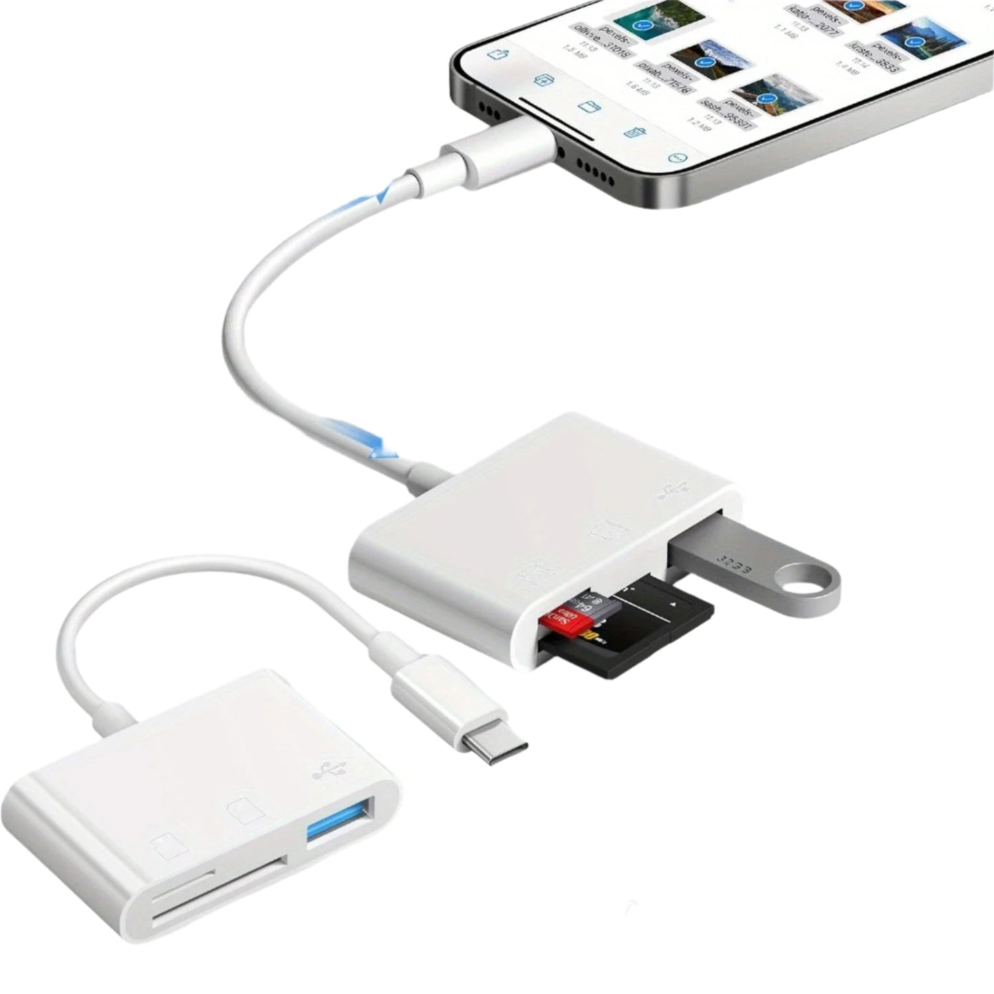 USB C To SD/TF Memory Card Reader, 3-in-1 Fast Data Transfer for iPhone 15 Pro, iPad, Mac, Android & PC