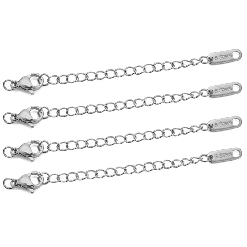 10pcs Stainless Steel Extension Chains with Lobster Clasps for DIY Necklace and Bracelet Making Supplies