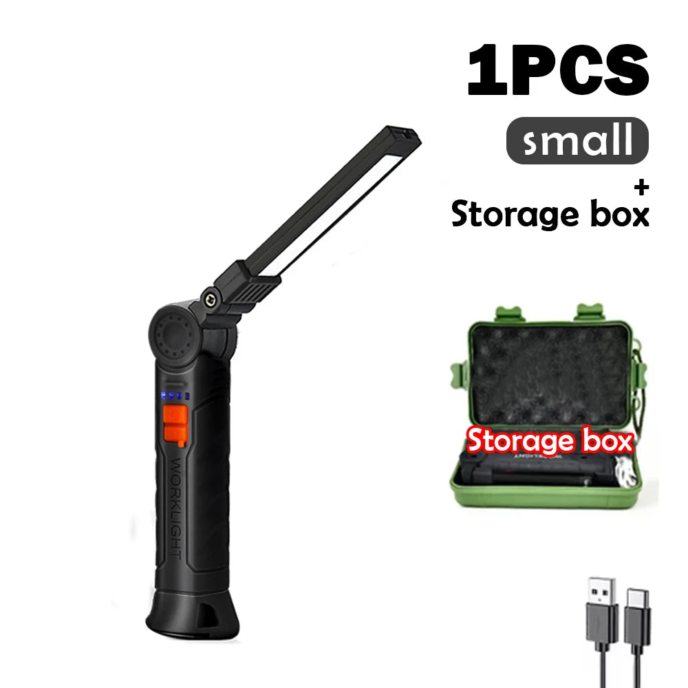 Rechargeable Work Lights LED Folding Flashlight Magnetic Base COB Light 360 Degree Rotate for Car Repair Home Garage Emergency Camping