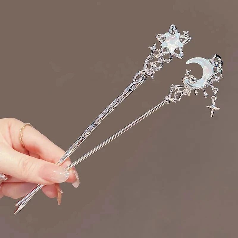 Vintage Moonstone Star Moon Hair Sticks for Women Accessories