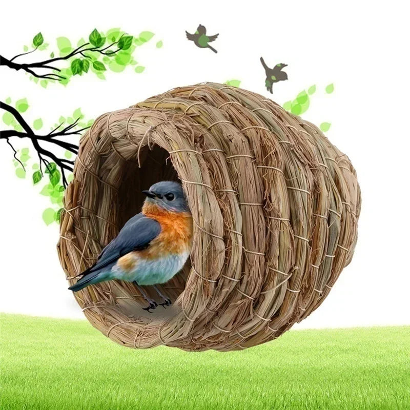 1PC Hand Woven Hummingbird Nest House Hanging Hummingbird Bird's Nest in Straw Garden Nest Woven House Straw Bird HousBirdhouse