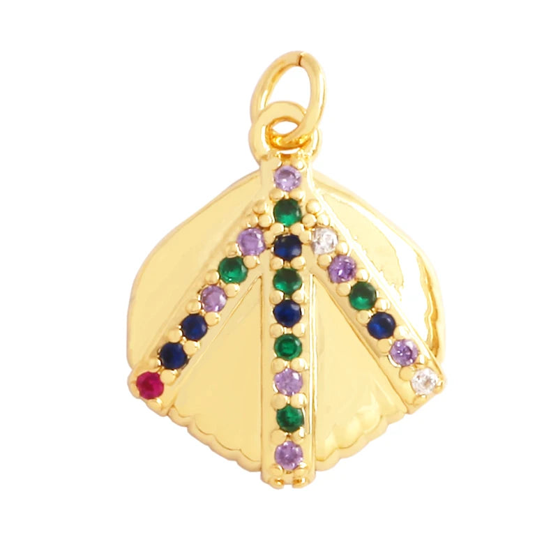 Fish Monta Ray Sea Conch Shell Coral Charm Pendant Gold Plated Zircon Jewelry