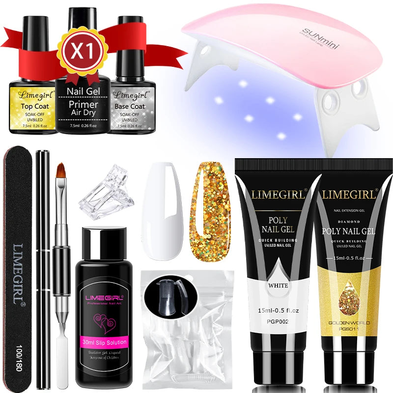 LIMEGIRL 15ml Nail Extension Gel Set with UV LED Light