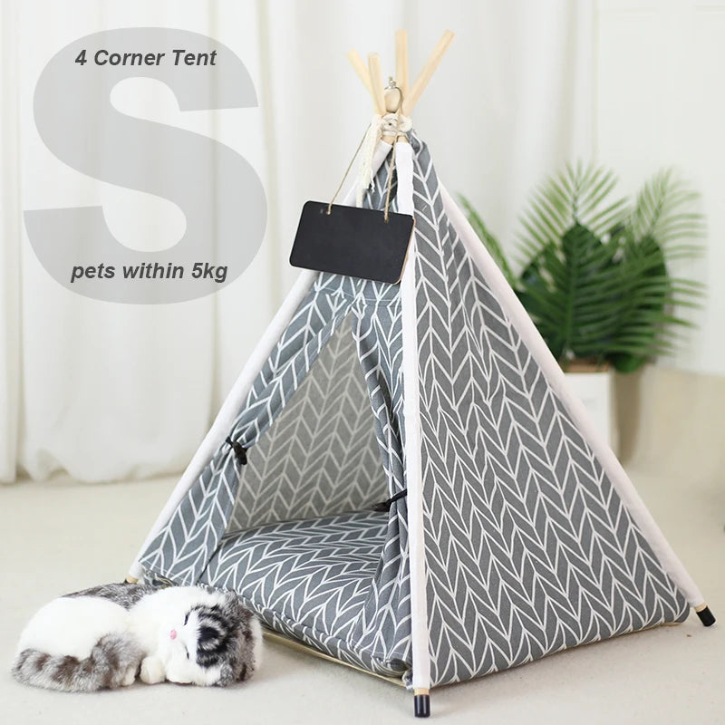 Pet Teepee for Dogs Puppy Cat Bed with Cushion Blackboard Portable Dog Tents Tipi Pet Houses Washable Dog Cat Houses for Rabbit