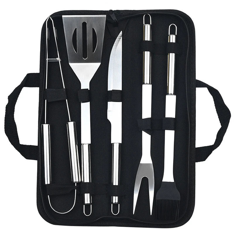 Stainless Steel BBQ Tool Set with Portable Storage Bag for Outdoor Grilling and Baking